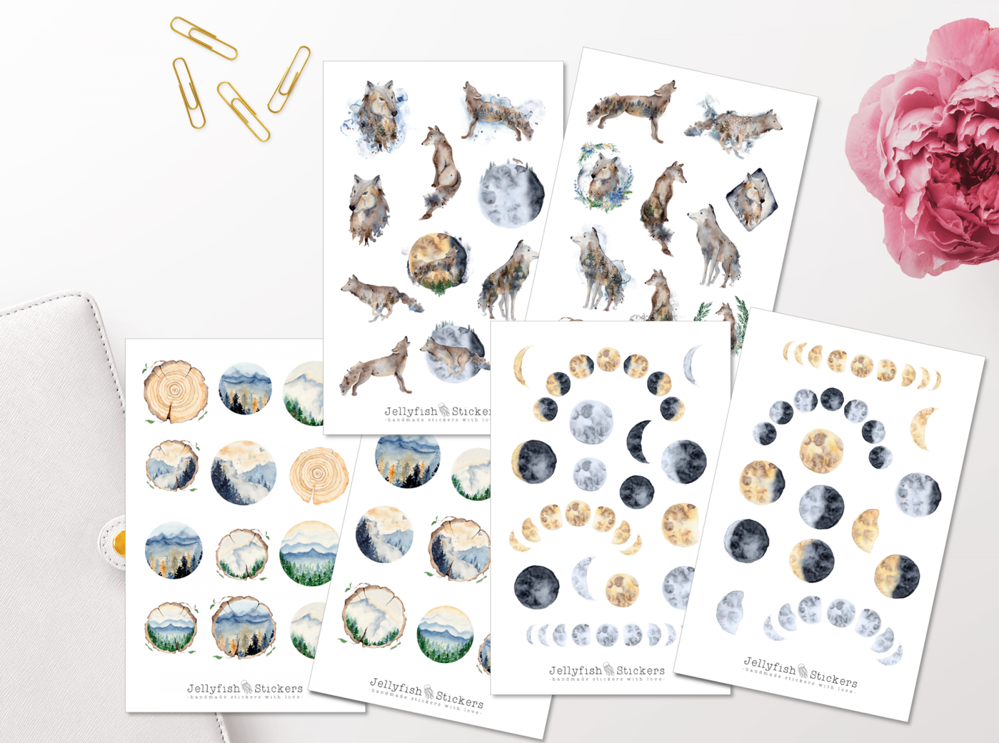 Wolf und Mond Sticker Set